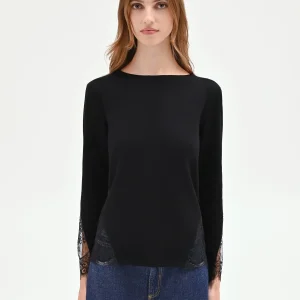 Maglia nera con inserti pizzo